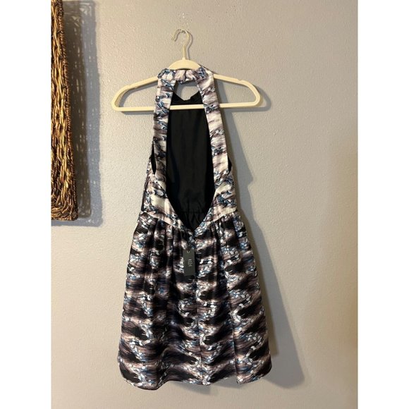 TIBI Backless A Line Dress 8 Silk Black Gray Ivory Blue NWT - Picture 10 of 12